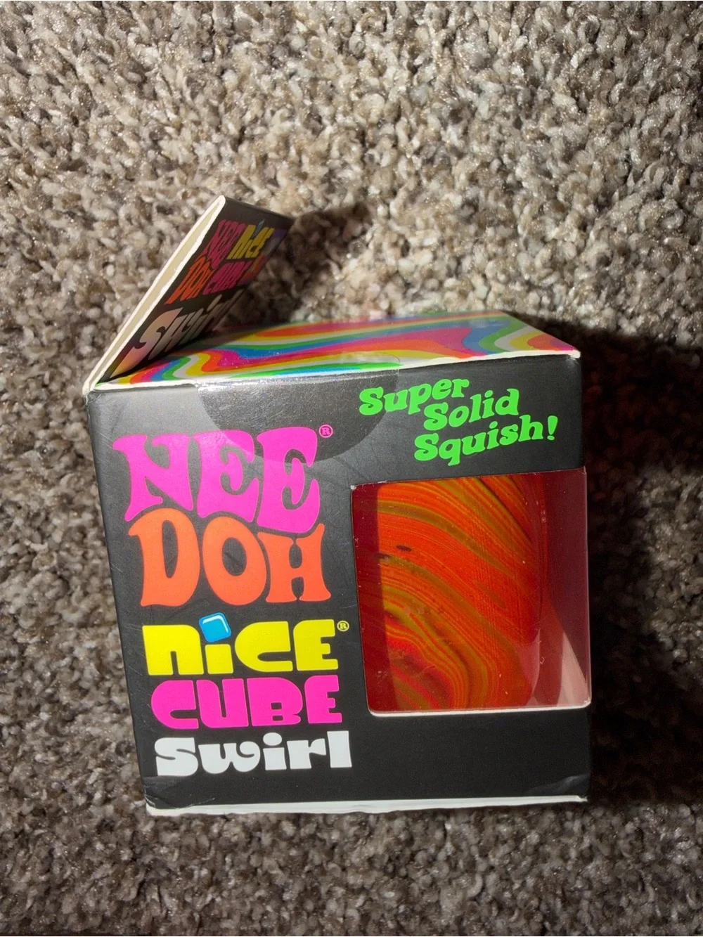 Schylling NeeDoh Nice Cube SWIRL - Super Solid Squish! - orange red color